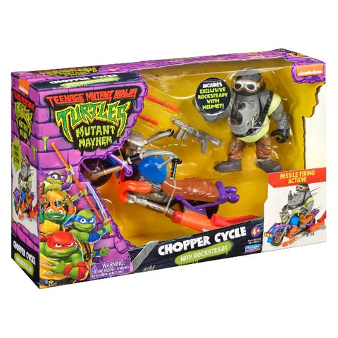 Teenage Mutant Ninja Turtles Mutant Mayhem Chopper Cycle with Rocksteady Figure