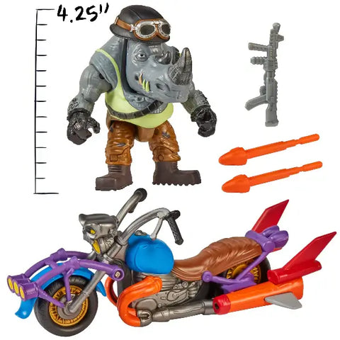 Teenage Mutant Ninja Turtles Mutant Mayhem Chopper Cycle with Rocksteady Figure